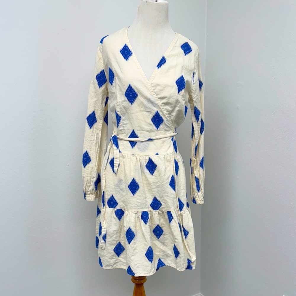 Blue and White Kasis Cotton Wrap Dress Sz.small